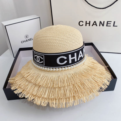 Pearl Webbing Fringe Straw Hat