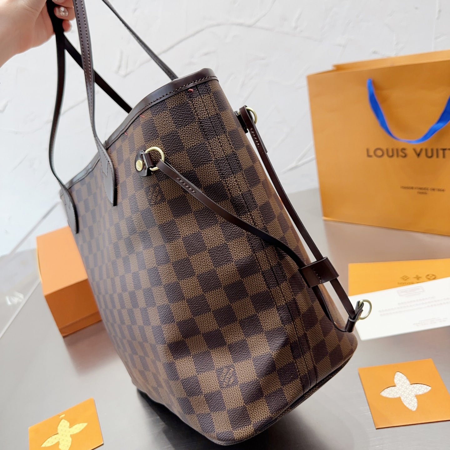 Brown Checkerboard Neverfull Medium Bag