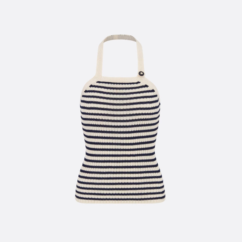 Striped Halter Backless Tank Top