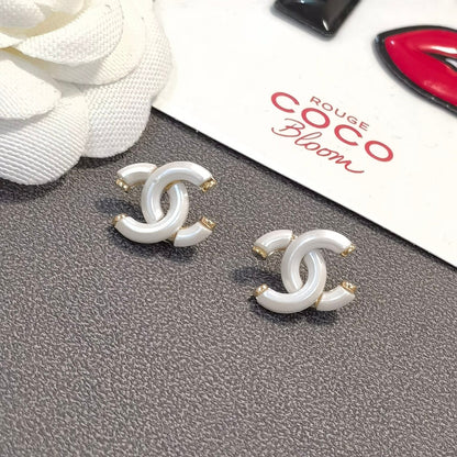 Double C White Stud Earrings