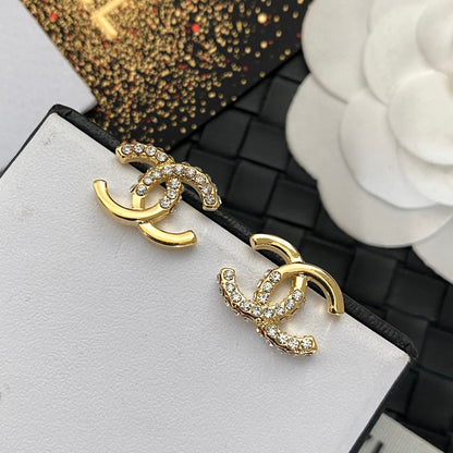 Fashion Half Rhinestone Stitching Earrings