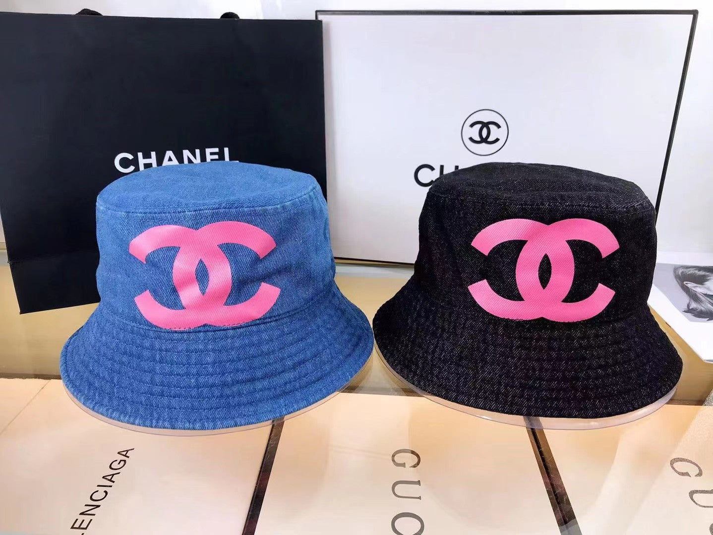 Double C Print Denim Bucket Hat