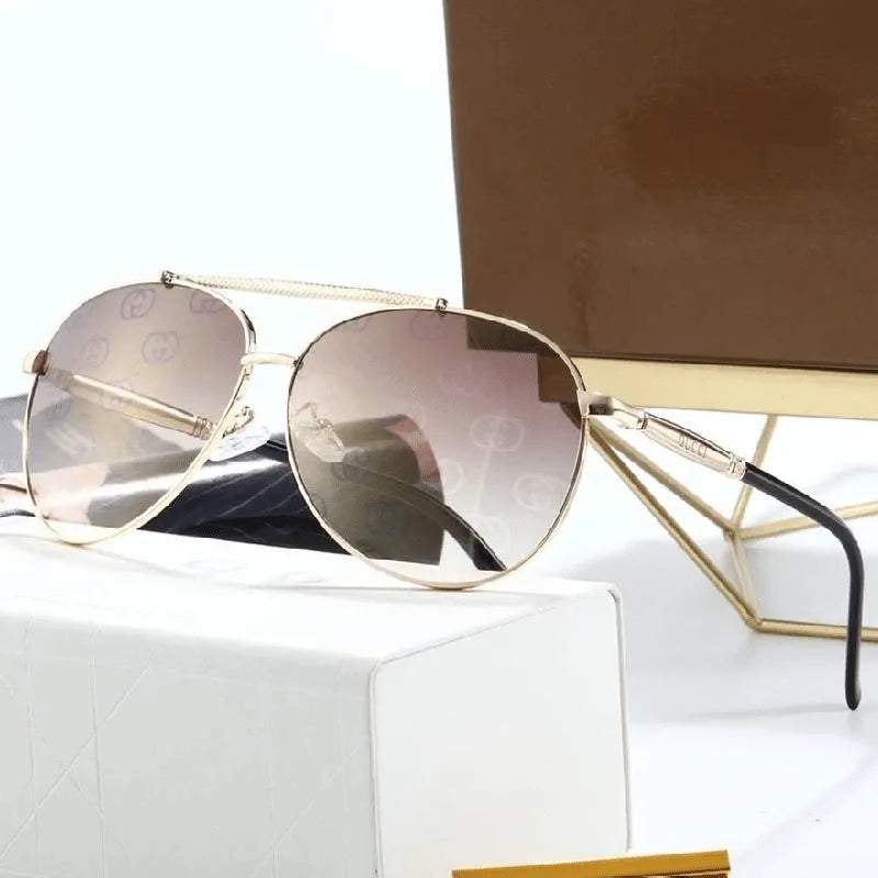 6 Colors Double Bridge Metal Frame Watermark Lens Sunglasses