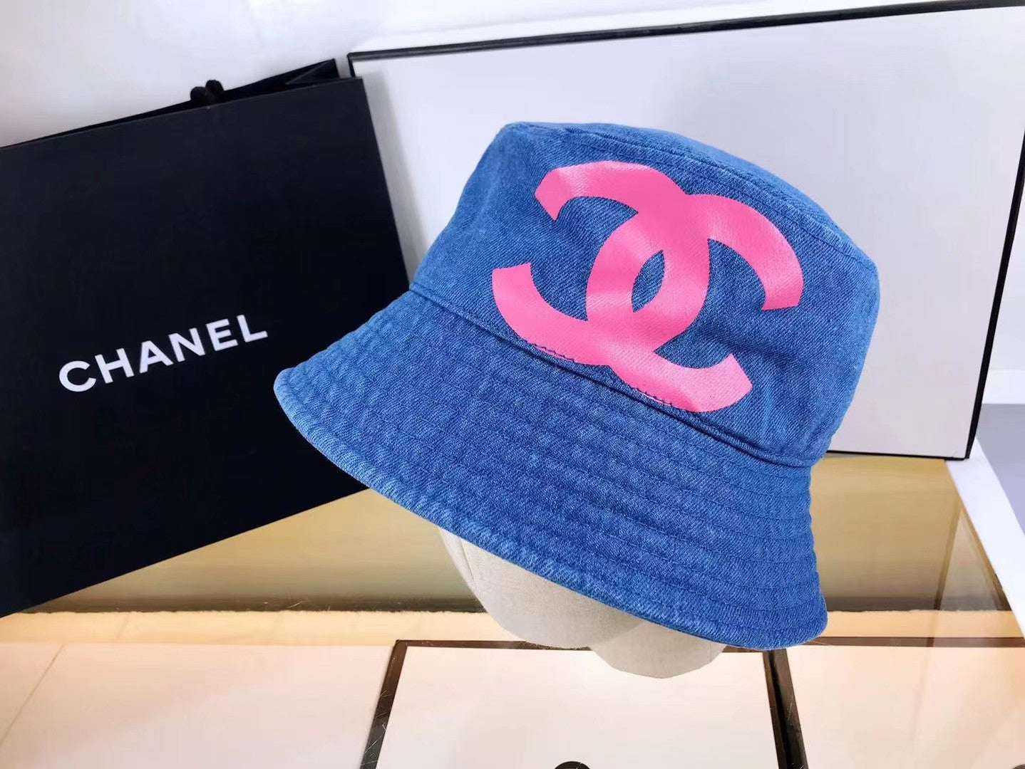 Double C Print Denim Bucket Hat