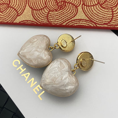 Plated Heart Drop Pearl Earrings