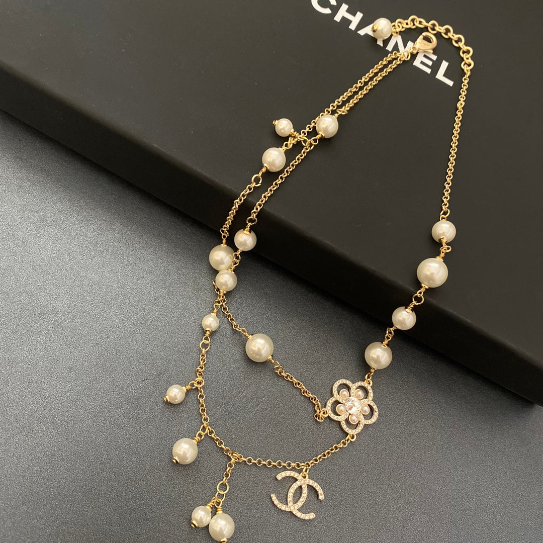 Camellia Pearl Double Layer Necklace