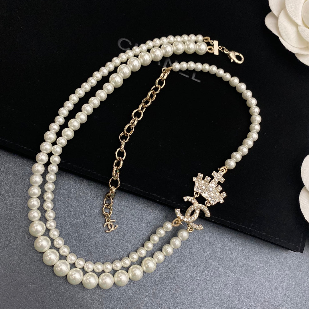 Double Crown Pearl Necklace