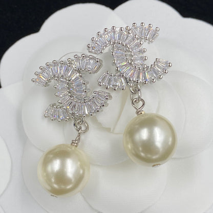 Sparkling Zircon Pearl Drop Earrings