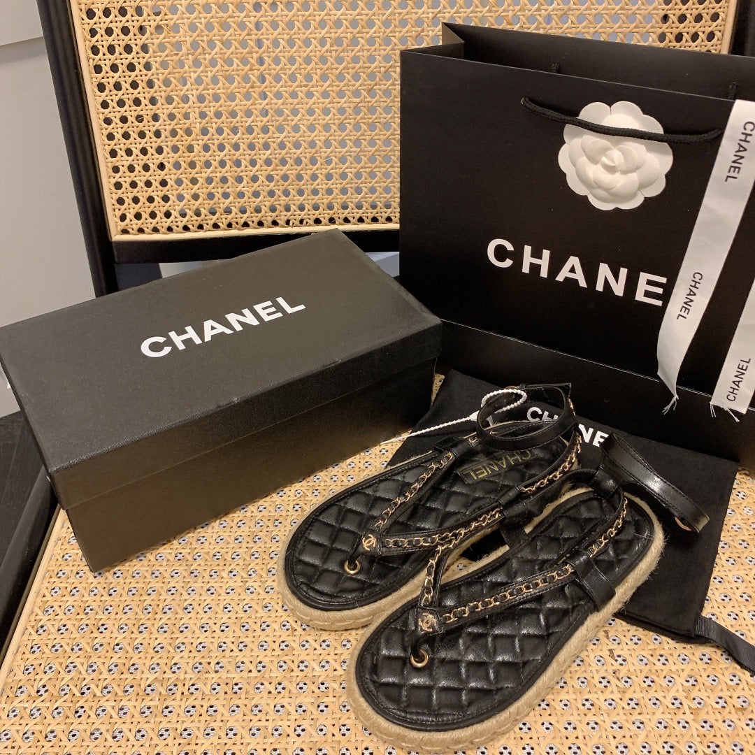 Straw Flip Flop Chain Sandals