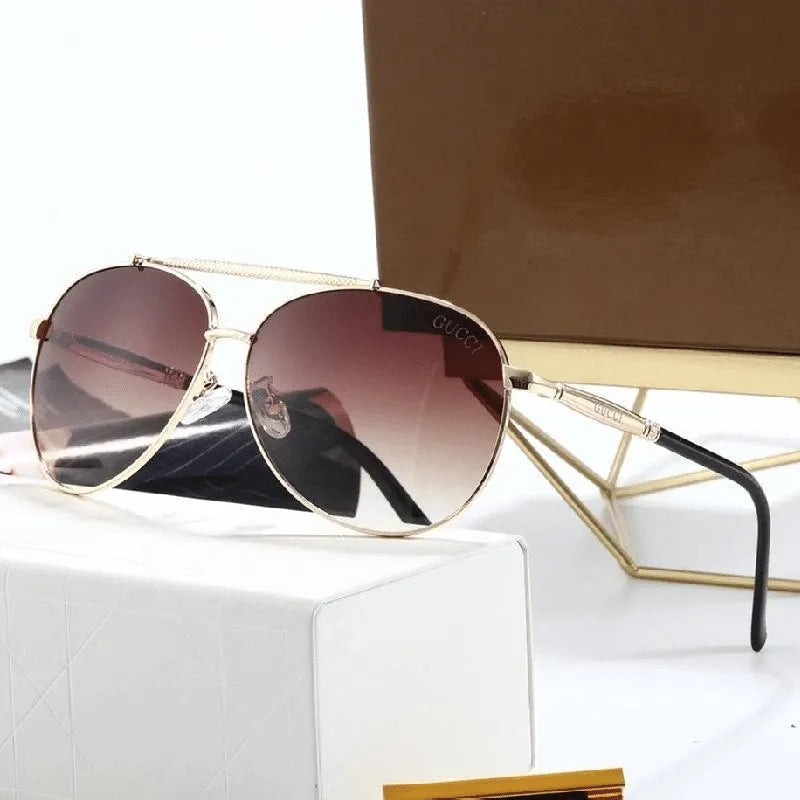 6 Colors Double Bridge Metal Frame Watermark Lens Sunglasses