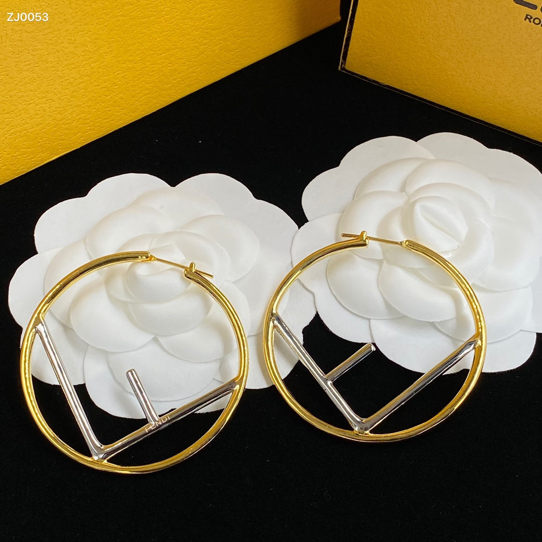 3 Sizes of F Hoop Golden Earrings