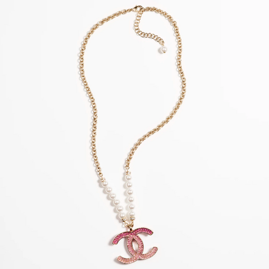 Pink Diamond Logo Pearl Necklace