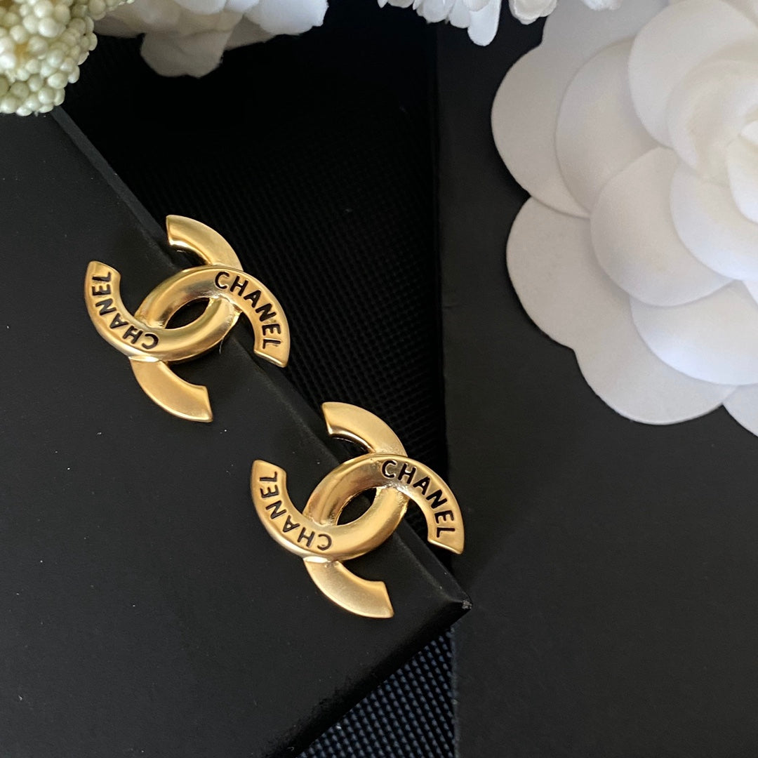 Vintage Gold Letter Stud Earrings