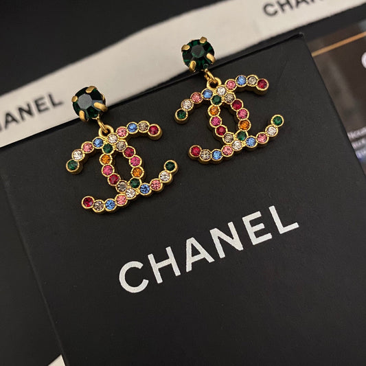 Vintage Colorful Rhinestone Earrings