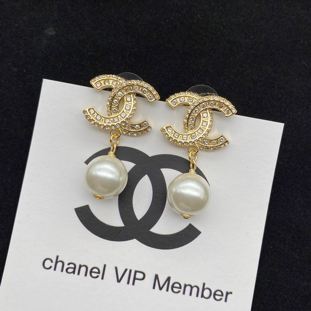 Double C Pearl Drop Earrings