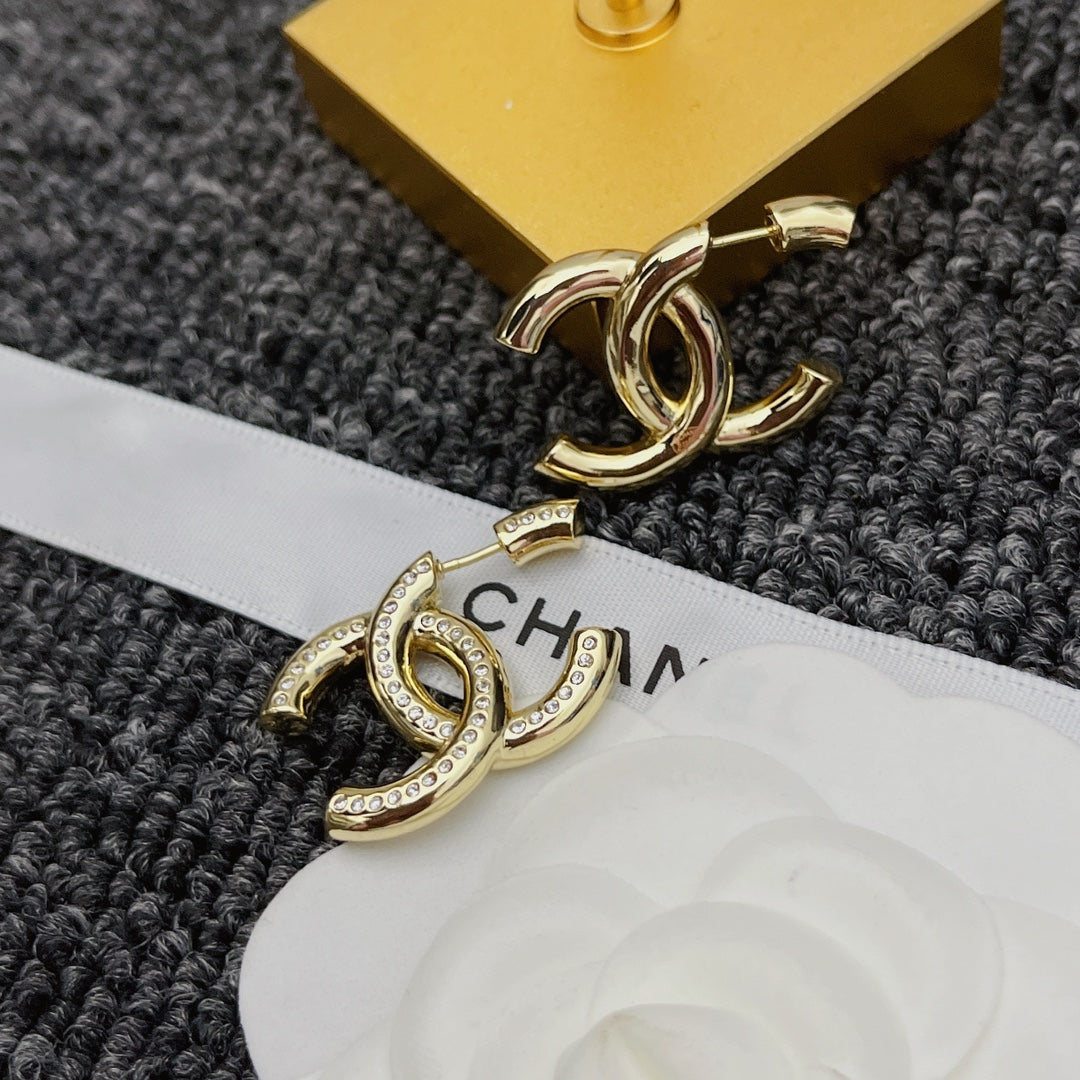 Elegant Diamond Gold Logo Earrings