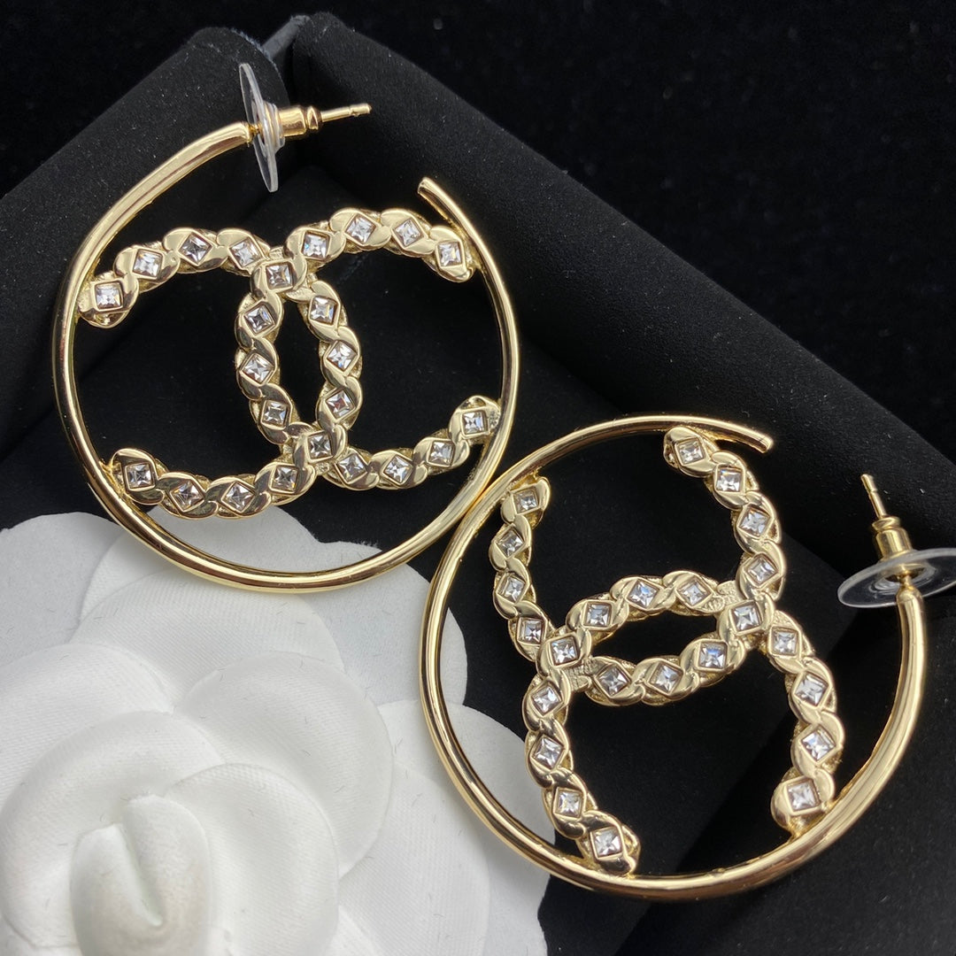 Diamond Letter Hoop Earrings