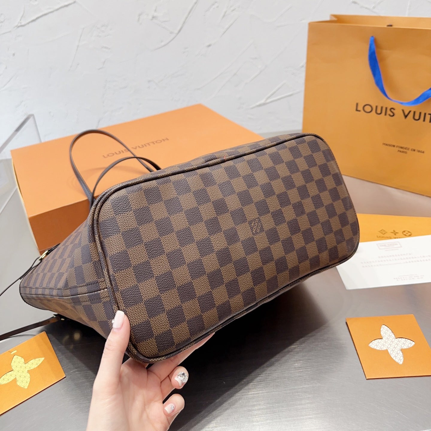 Brown Checkerboard Neverfull Medium Bag