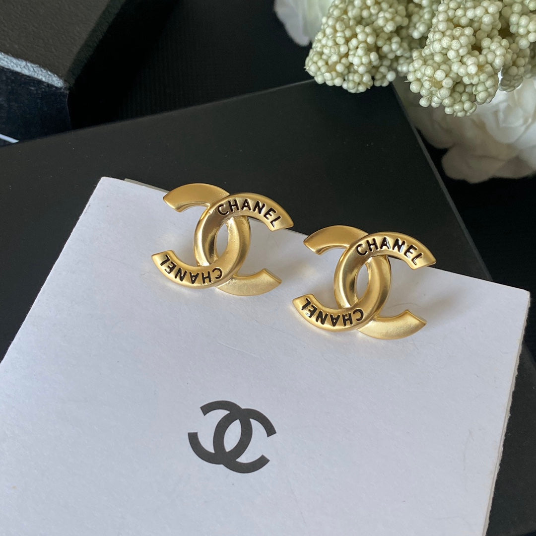 Vintage Gold Letter Stud Earrings