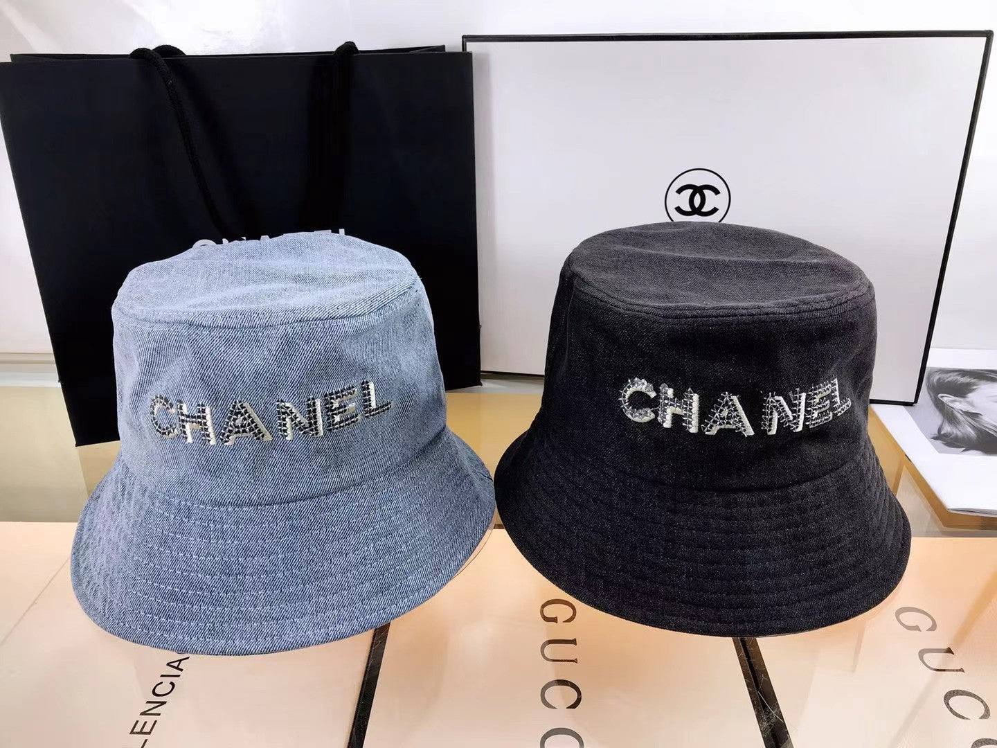 Diamond Logo Denim Bucket Hat