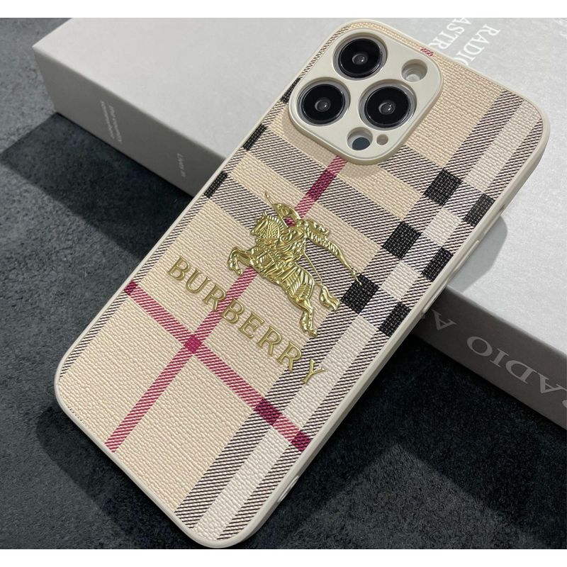 Metal Label Plaid Leather Case