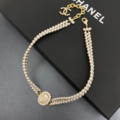 Double Pearl Diamond Choker Necklace