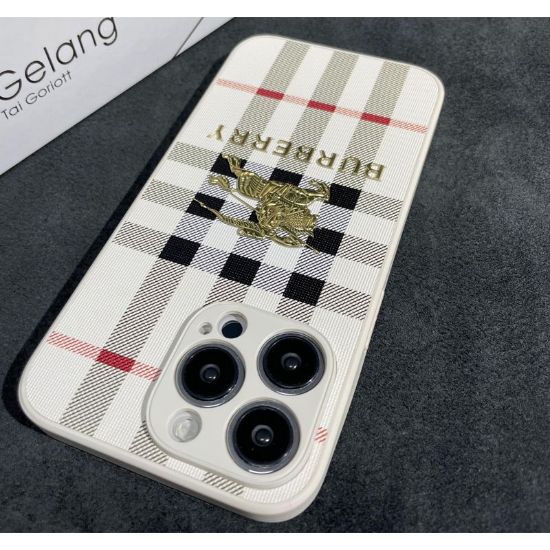 Metal Label Plaid Leather Case