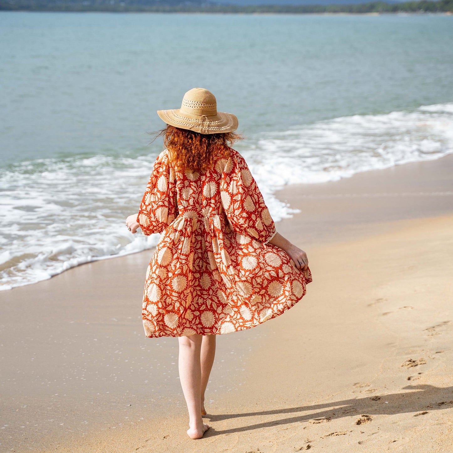 Hawa Short Dress- Rust Sunflower