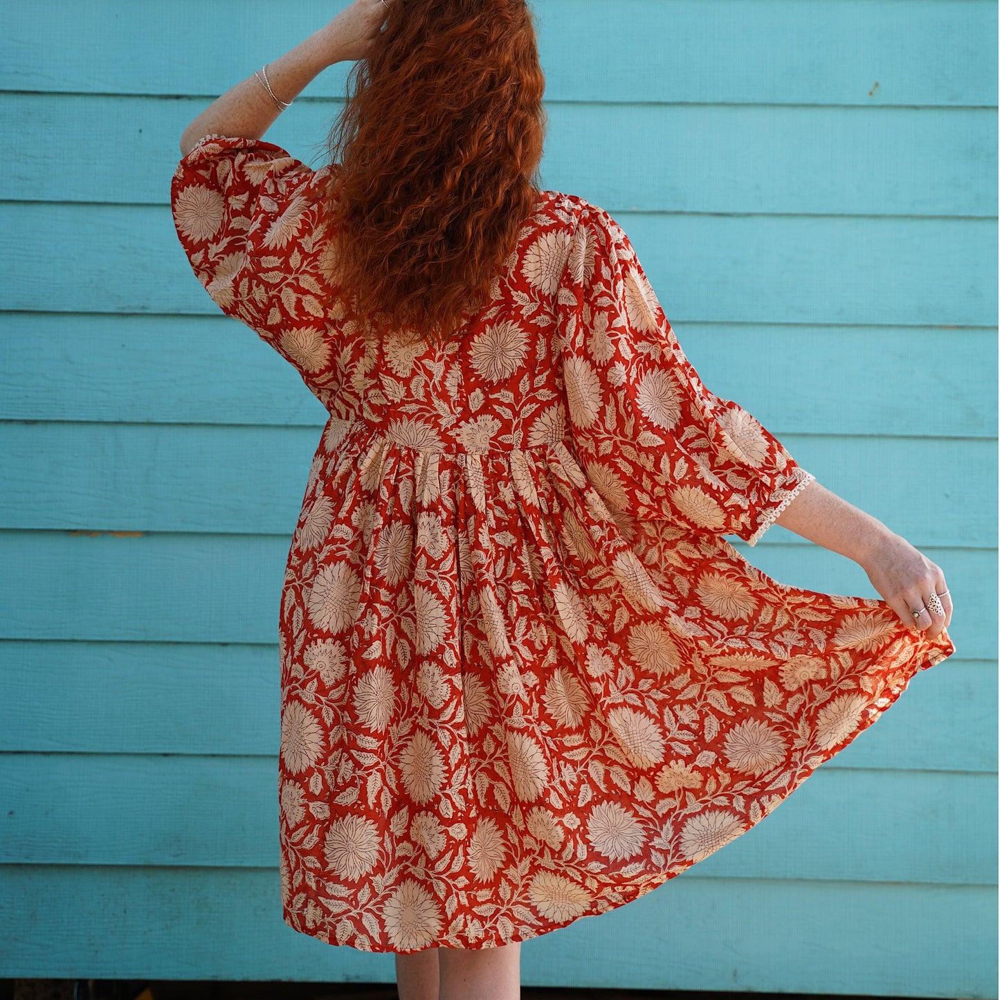 Hawa Short Dress- Rust Sunflower