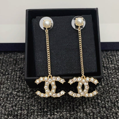 Diamond and Pearl Drop Earrings