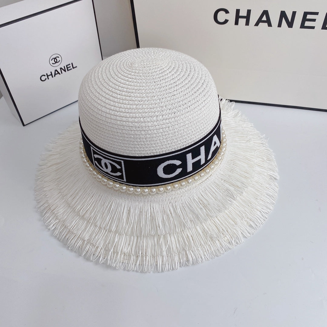 Pearl Webbing Fringe Straw Hat