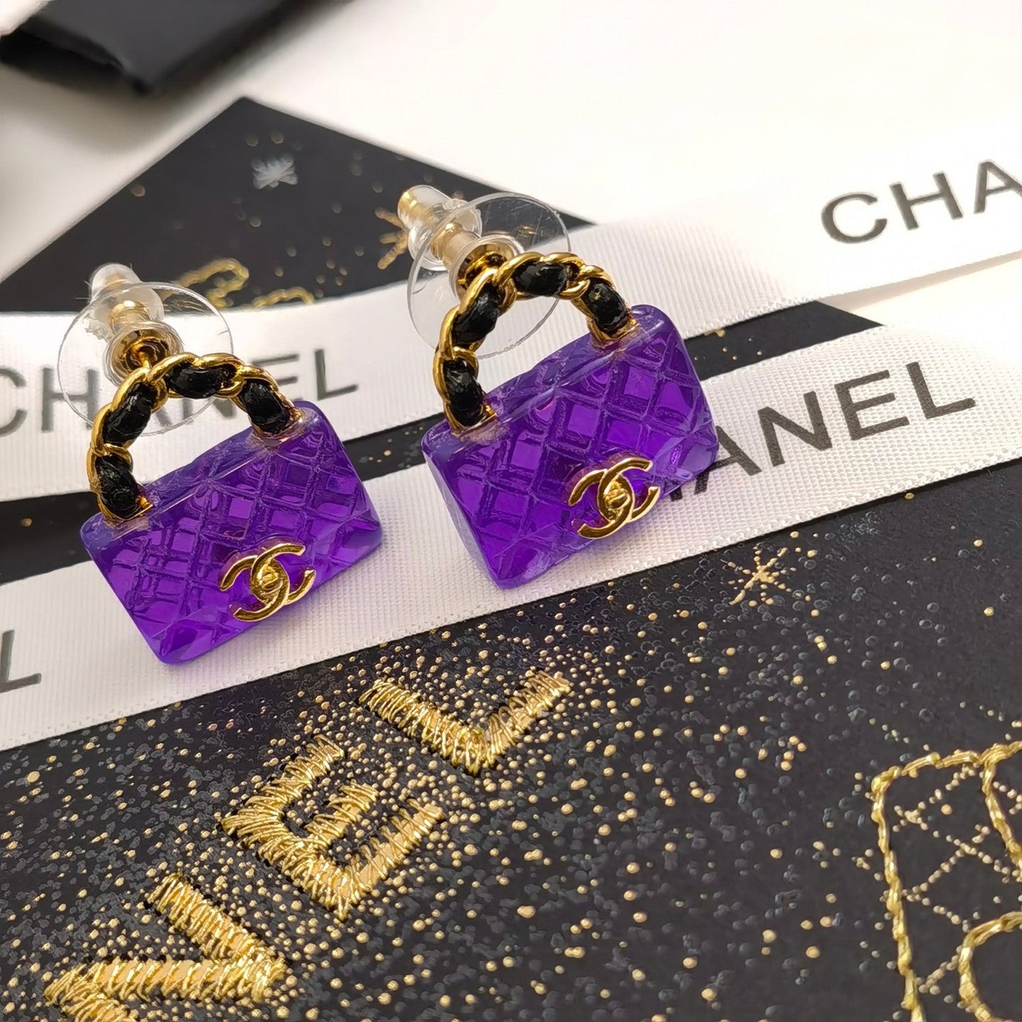 Elegant Purple Bag Earrings