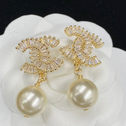 Sparkling Zircon Pearl Drop Earrings