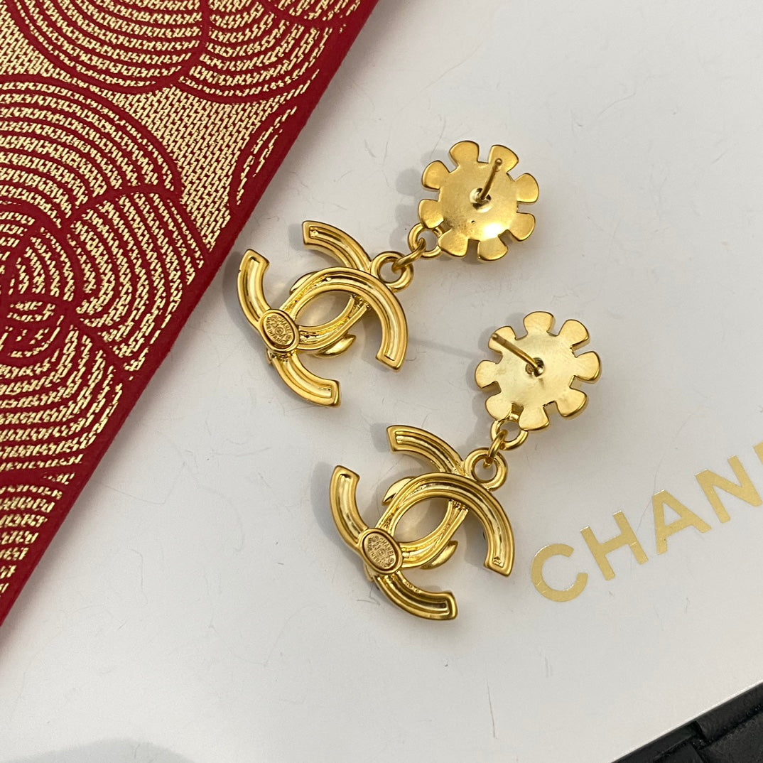 Trendy Gold Floral Earrings