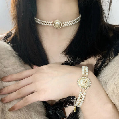 Double Pearl Diamond Choker Necklace