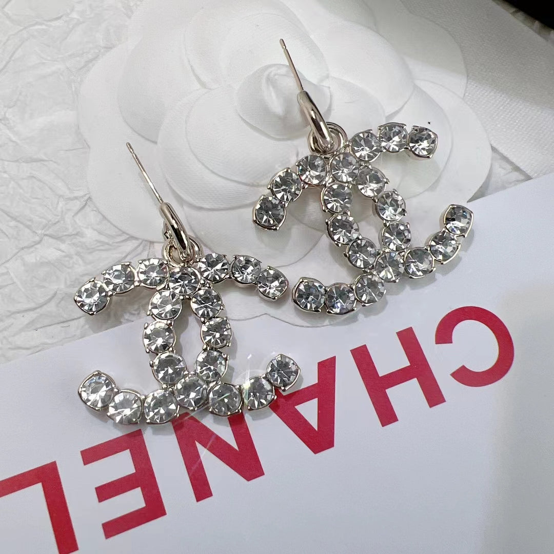 Fashion Crystal Logo Earrings and Necklace