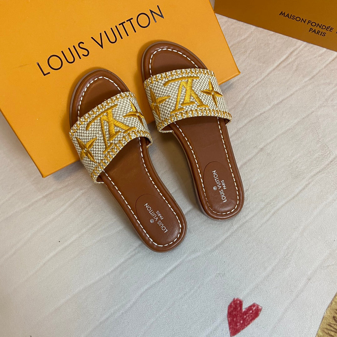 Summer Straw Monogram Slippers