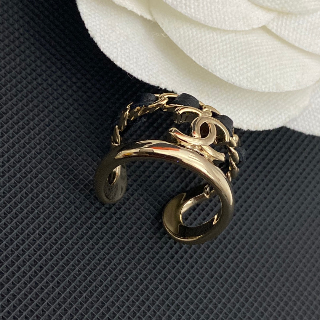 Leather Electroplated Gold Open Ring