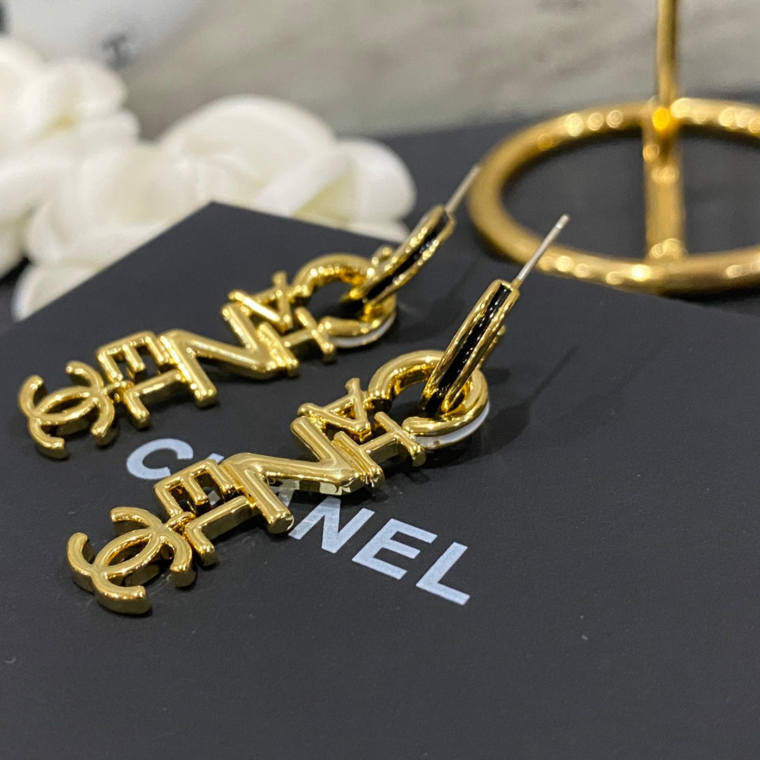 Luxury Gold Letter Logo Pendant Earrings