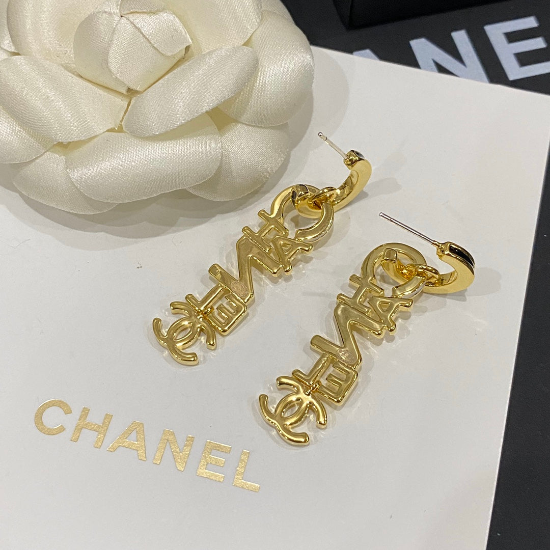 Luxury Gold Letter Logo Pendant Earrings