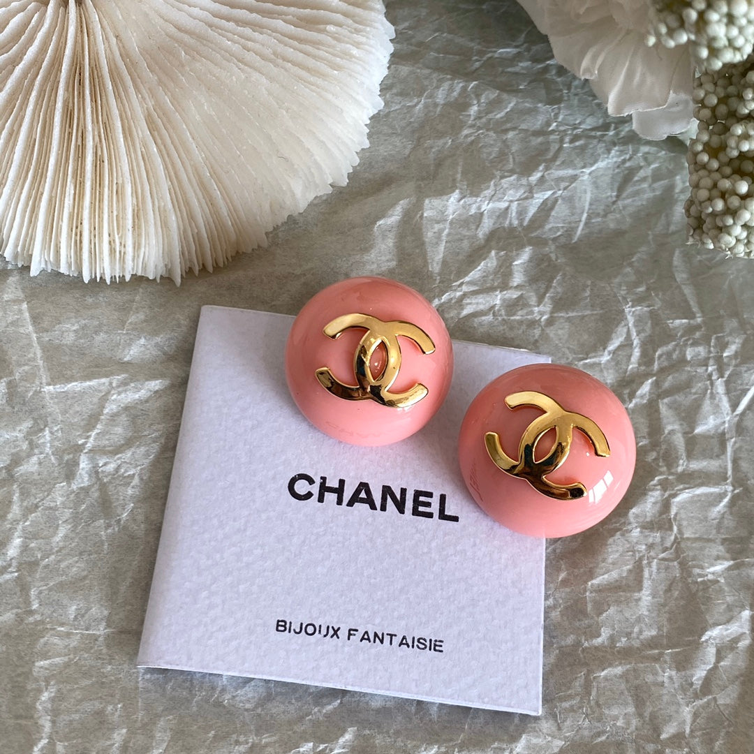 Pink Retro Round Earrings