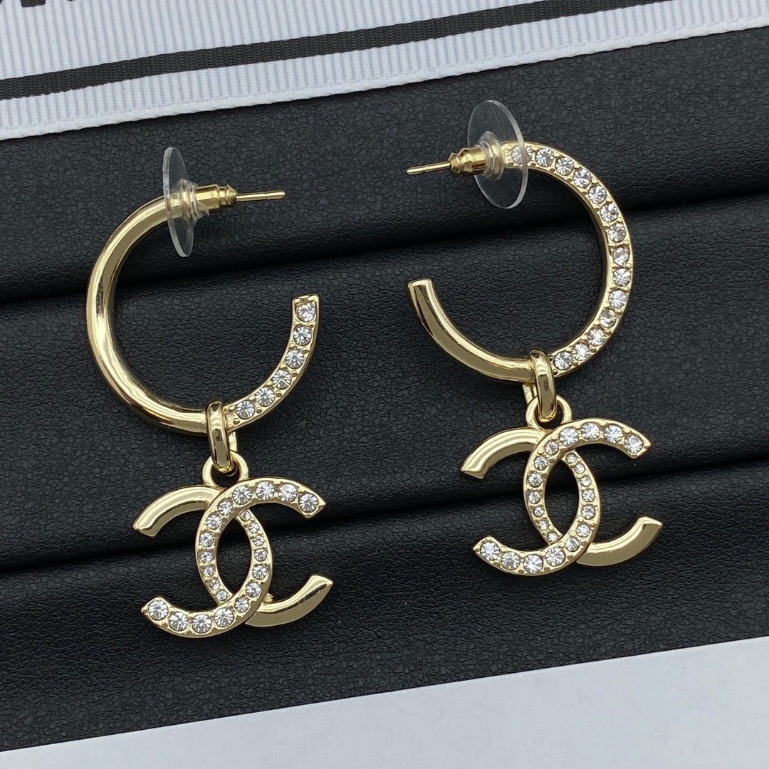 Golden Hoop Pendant Earrings