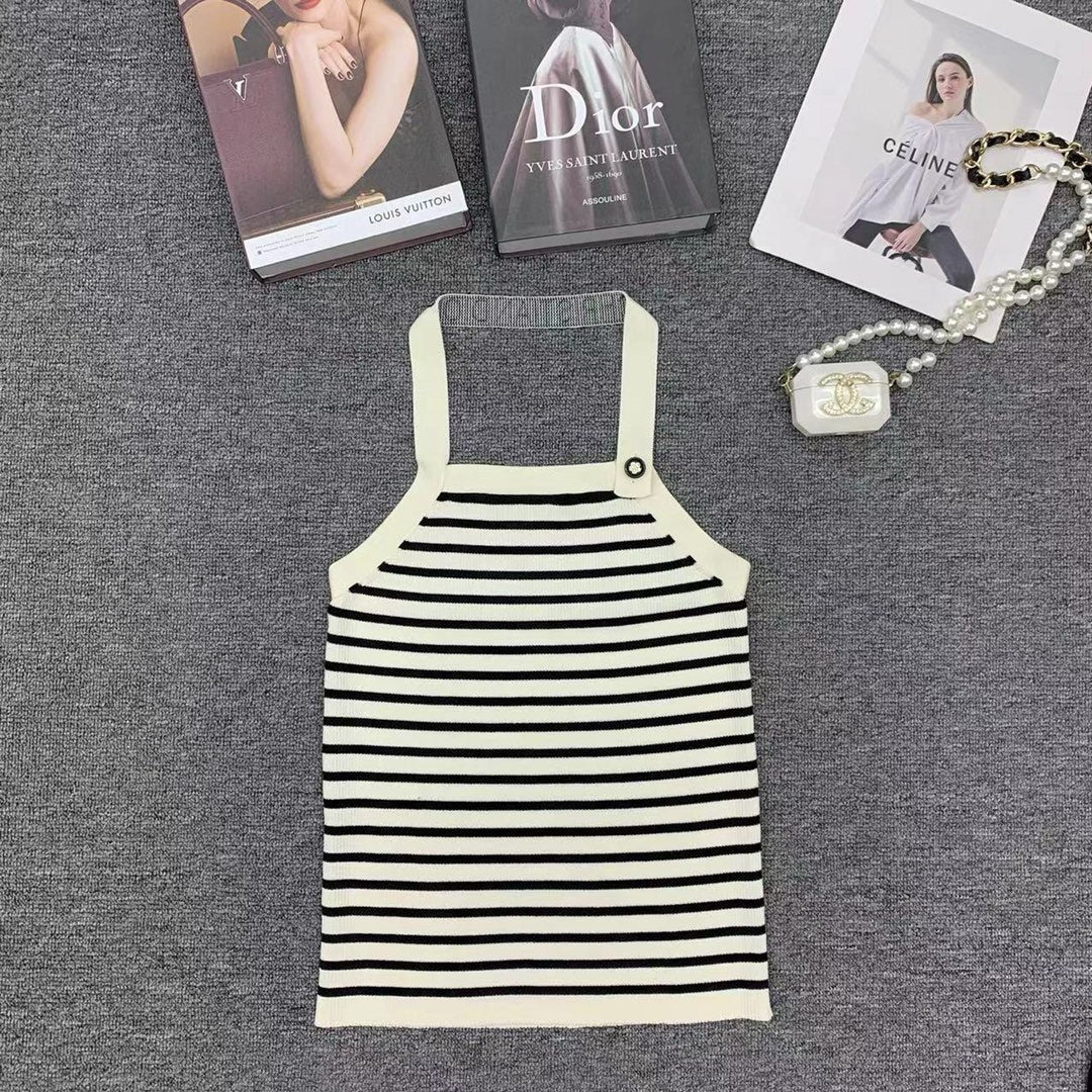 Striped Halter Backless Tank Top