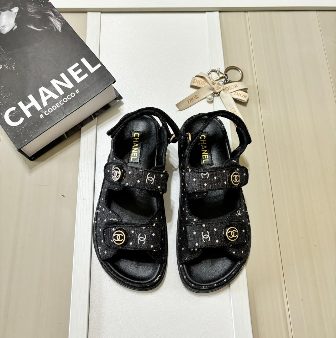 Denim Round Buckle Velcro Sandals