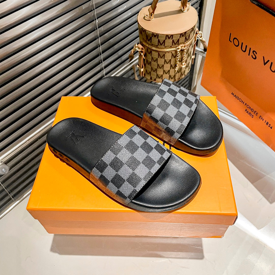 Couples Monogram& Checkerboard Flat Slippers