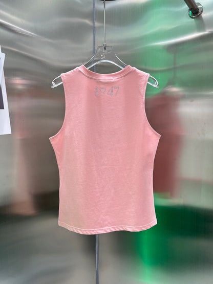 Pink SECOND-HAND STYLE VINTAGE HOT DIAMOND SLEEVELESS VEST T-SHIRT