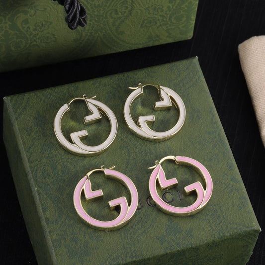 Enamel Cut-out Round Hoop Earrings