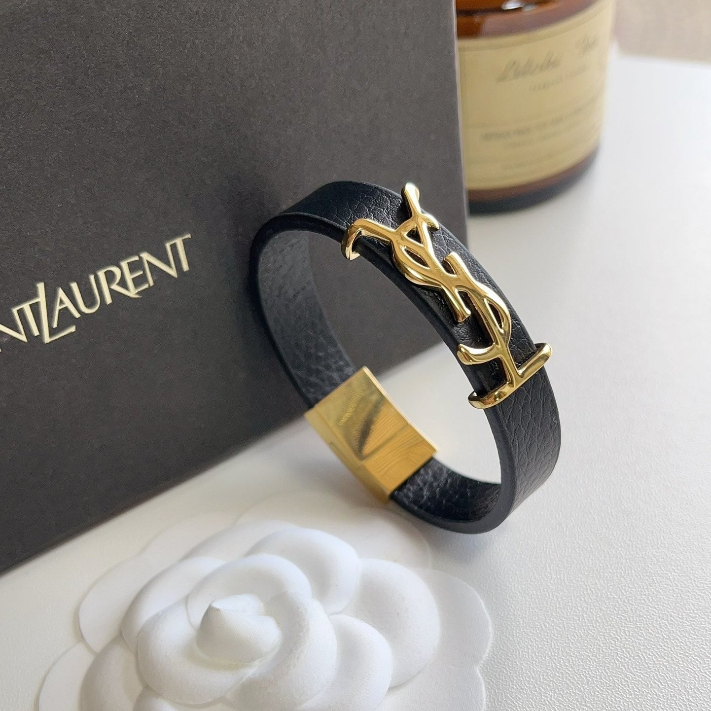 Fashion Leather Golden-Logo Bracelet