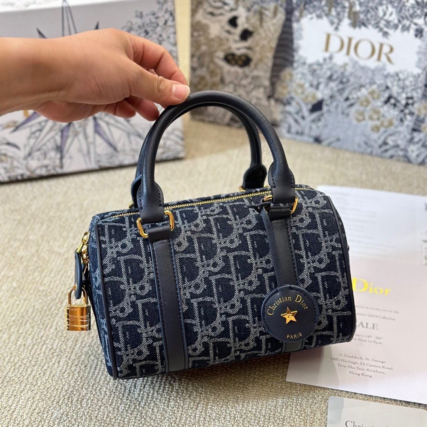 Blue Denim Dior Oblique Jacquard Groove 20 Bag