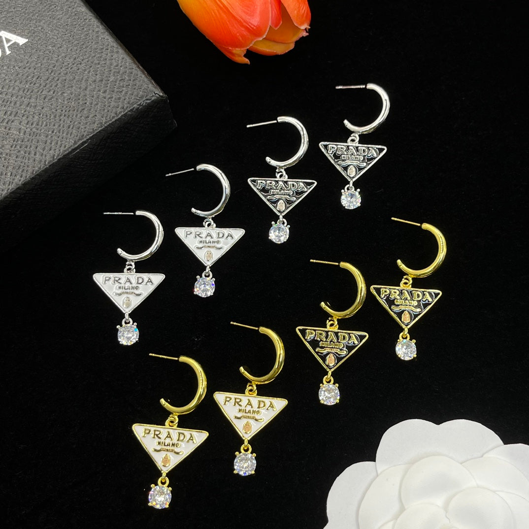 Crystal Triangle Logo Pendant Earrings